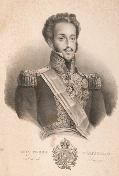 null Dom Pedro d'Alcantara, duc de Bragance. Portrait lithographie représentant le...