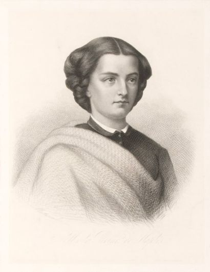 null Marie, reine de Naples. Beau portrait lithographique de Metzmacher daté de 1861,...