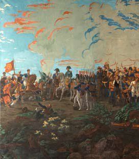null Bataille d'Austerlitz, papier peint panoramique vers 1830, impression polychrome...