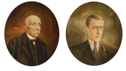 null Wodrow Wilson et George Clémenceau, portraits en médaillon, tissés laine et...