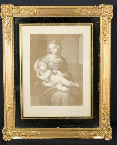 null Vierge et l'enfant Jésus, Lyon 1844, tissé par Furnion, mise en carte de Malpertuis...