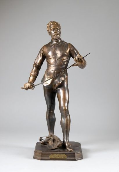 null Sculpture en bronze ?'L'escrimeur'' par Steiner. Médaille d'or en concours....