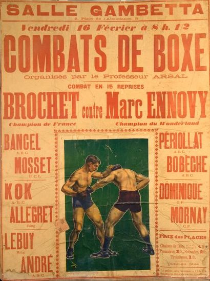 null Affiche de combat. Salle Gambetta à Lyon. En vedette Brochet (champion de France)...