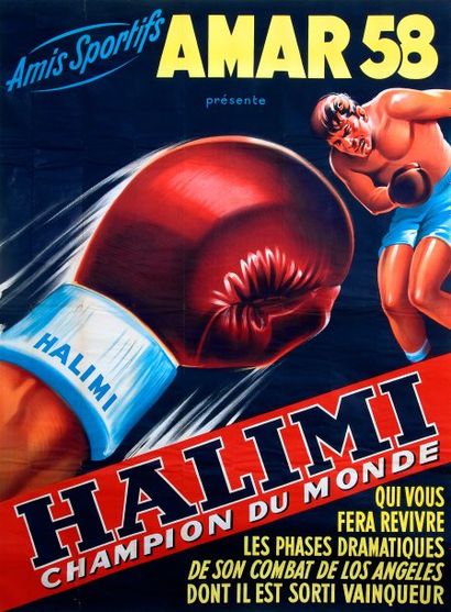 null Affiche ?'Halimi champion du monde'' présenté par le cirque Amar en 1958. Entoilée....