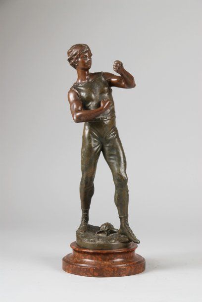 null Sculpture en régule sur socle ?'Le Boxeur à mains nues'' par L. Moreau. Hauteur...