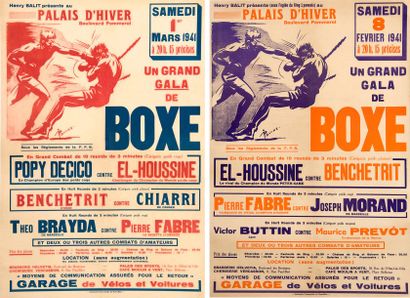 null Ensemble de 2 Affiches ?'Grand Gala de Boxe'' 1941. Illustrées par Pellos. Différents...