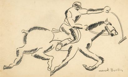 null Dessin original au crayon ?'Joueur de polo'' par Marcel Burtin (1902-1979)....