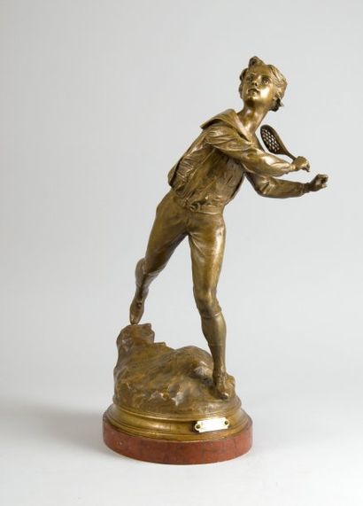 null Sculpture en bronze sur socle marbre ?'Le joueur de volant'' signée E. Legrand...