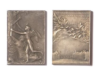 null 1900. Paris. 2 Plaquettes en bronze argenté pour le jury. Signées Roty.