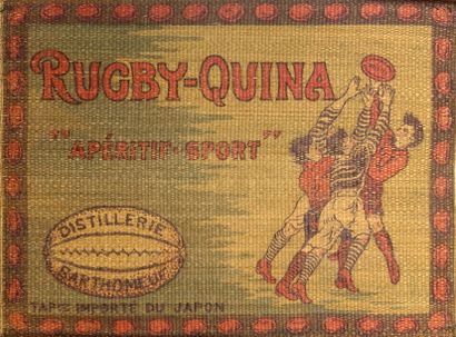 null Tapis de bar ?'Rugby Quina''. En paille de riz du Japon. Belle illustration....
