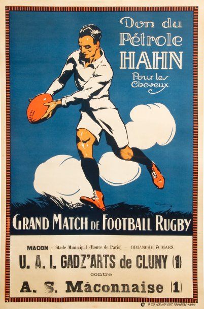 null Affiche passe partout Pétrole Hahn. ?'Grand match de football Rugby''. Vers...