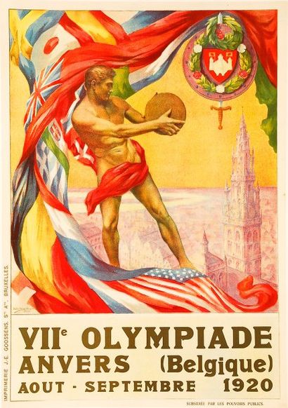 null 1920. Anvers. Affiche officielle de la VIIe Olympiade en Belgique. Dim. 59 x...