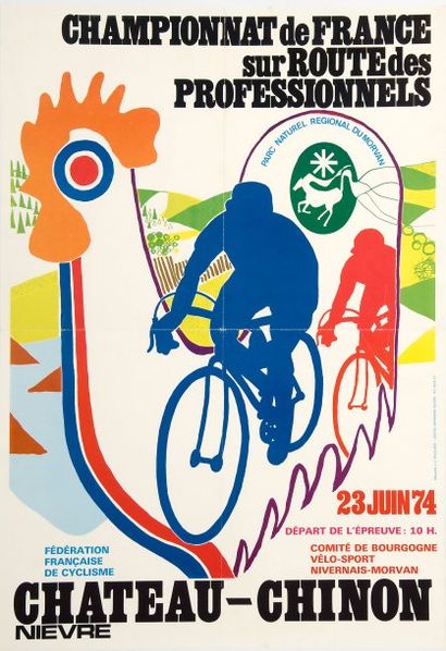 null Affiche officielle des Championnats de France sur route 1974 ayant vu la victoire...