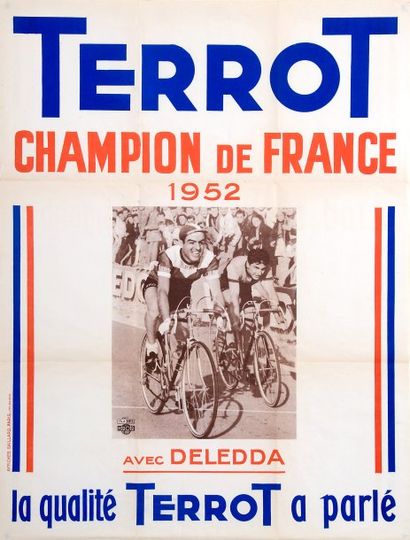 null Affiche Terrot ?'Deledda champion de France 1952''. Dim. 60 x 80 cm.
