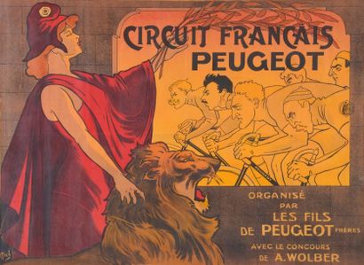 null Affiche ?'Circuit Français Peugeot'' signée Mich. Circa 1910. Dim. 58 x 78 cm....