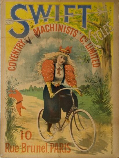 null Affiche ?'Cycles Swift'' par E. Clouet. 1895. Entoilée. Dim 60 x 80 cm. Etat...