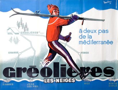 null Affiche ?'Station Gréolières'' 1963 illustrée par Vandières. Dim. 120 x 158...