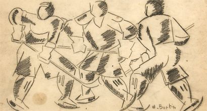 null Dessin original au crayon ?'Trois hockeyeurs'' par Marcel Burtin (1902-1979)....