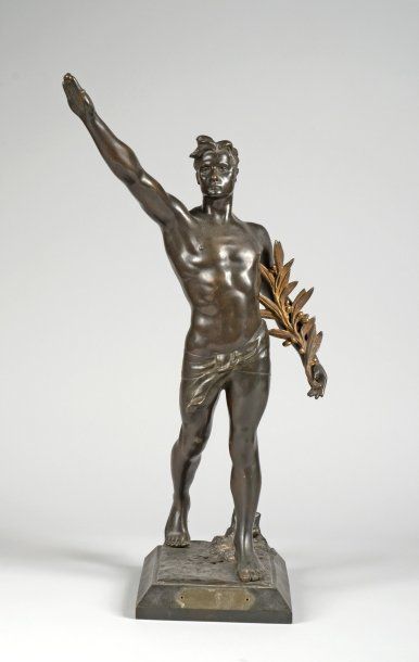 null Sculpture en bronze ?'Le salut olympique de l'athlète''. Hauteur 59 cm.
