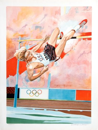 null Lithographie ?'Olympic hight jump''. Par William Nelson. Signée et numérotée...