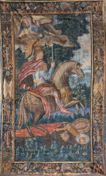 null Toile peinte, Sud-est de la France, XVIIIe siècle, Imperator sur un cheval cabré...