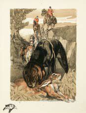 Paul JOUVE. «La chasse au lièvre». Lithographie originale en couleur sur papier velin...