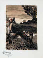 Paul JOUVE. «La chasse au renard». Lithographie originale en couleurs sur papier...