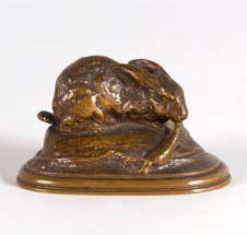 Auguste CAIN. «Lapin à la carotte». Bronze à patine brune nuancée. Signature en creux...
