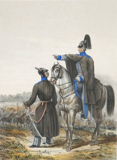 null Train d'équipages, lithographie colorée d'après un dessin du comte Pajol, imprimée...