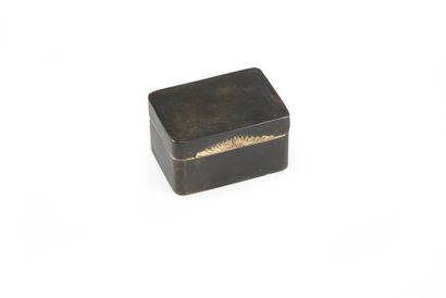null Boîte rectangulaire en écaille brune, à décor de guillochages, monture en bronze...