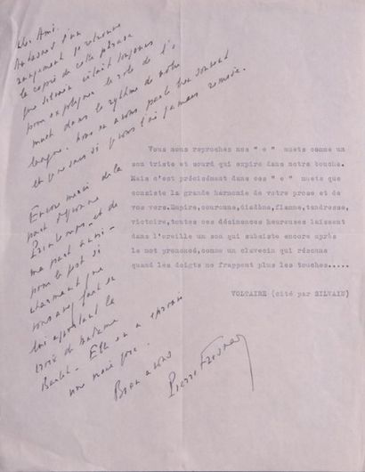 FRESNAY Pierre L'Art du Comédien - 2 lettres autographes signées à son biographe...