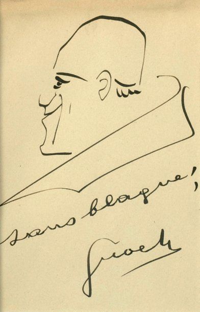 GROCK Autoportrait de profi l vers la gauche, dessin original à l'encre noire, signé...