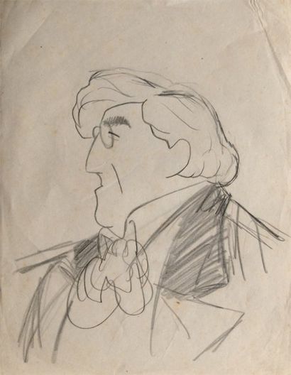 GUITRY Sacha Lucien Guitry, dessin original au crayon, 21 x 27. Le profi l célèbre...