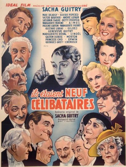 GUITRY Sacha Ils étaient 9 Célibataires ( film,1939 ), Affiche originale belge 60...