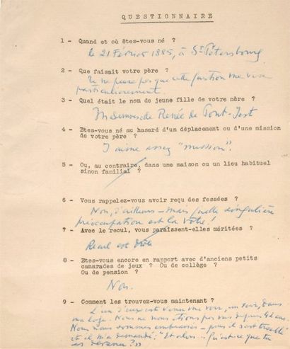 GUITRY Sacha Sacha Guitry en 220 questions, manuscrit autographe signé et daté (...