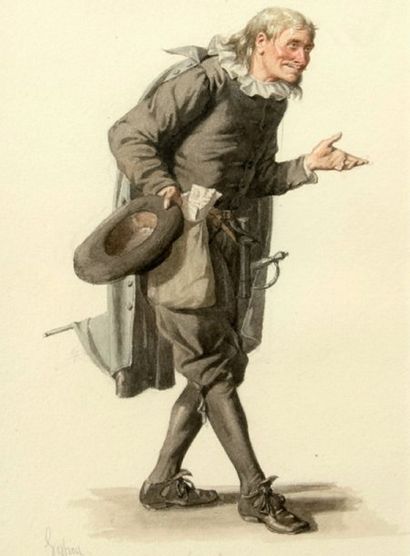 MOLIERE Tartuffe : Monsieur Loyal, aquarelle originale par Edmond GEFFROY, signée...
