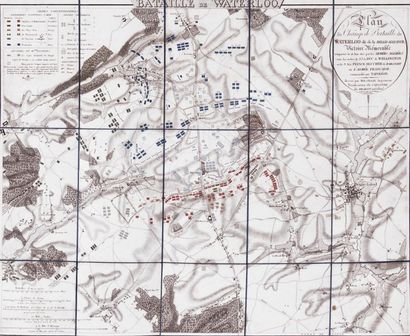 null Bataille de Waterloo. Plan du champ de bataille de Waterloo pliable et entoilé....