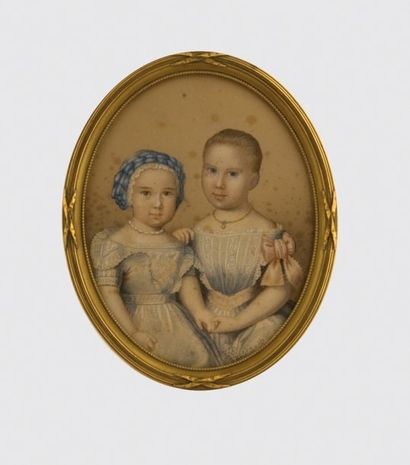 null Charles XV (1826-1872) et Oscar II princes puis rois de Suède. Miniature sur...