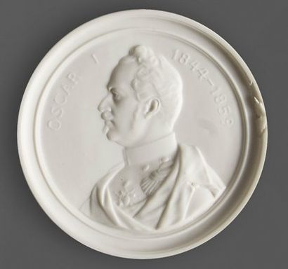 null * Oscar Ier, roi de Suède (1799-1859). Médaillon rond en biscuit, signé G.E....