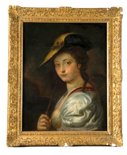 Ecole FRANCAISE du XVIIIe siècle, suiveur d'Antoine PESNE Portrait de femme au chapeau....