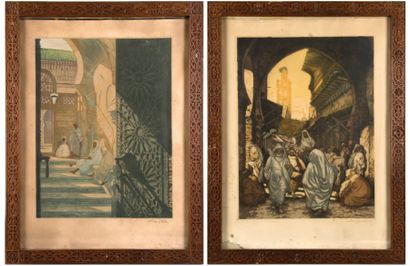 Almery LOBEL-RICHE (1880-1950) Vues de fez Paire de gravures en couleur signées et...