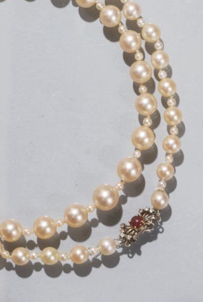null Collier de perles de culture rondes blanche et petites perles de culture alternées,...