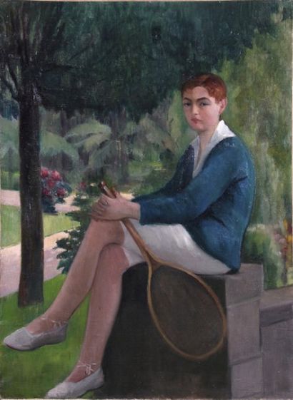 null Huile sur toile 'Jeune fille à la raquette' signée Paul Weill au dos de la toile....