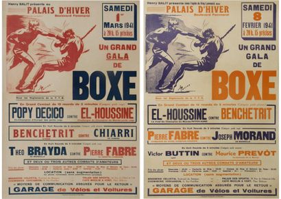 null Ensemble de 2 affiches 'Grand Gala de Boxe' 1941. Illustrées par Pellos. Différents...