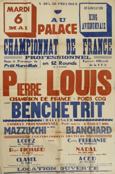 null Affiche du Championnat de France Professionnel entre Pierre Louis champion de...