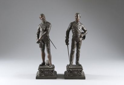 null Paire de sculptures en régule patine bronze signées L.. Raphael. Haut. 42 c...