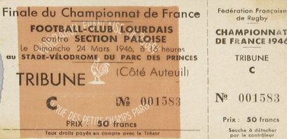 null Billet de la finale du championnat de France 1946 entre le FC Lourdes et la...