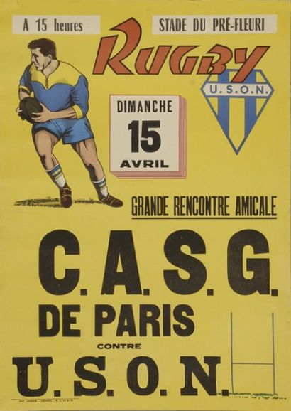 null Affiche de la rencontre entre le CASG et Nevers. Vers 1950. Dim. 39 x 53 cm...