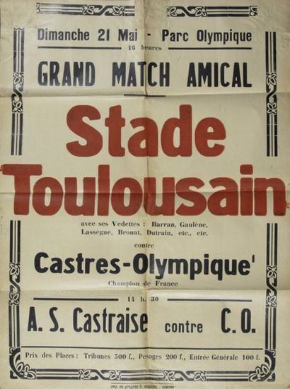 null Affiche de la rencontre Amical du 21 mai 1950 entre le Stade Toulousain et le...
