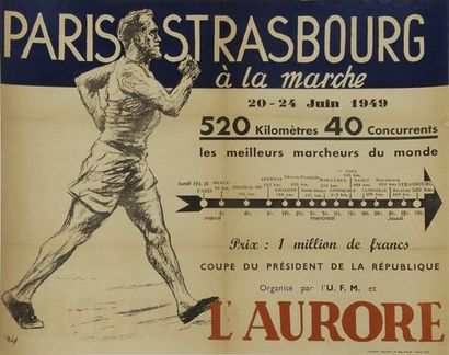 null Affiche 'Paris- Strasbourg 1949 à la marche'. 520 kilomètres, 40 concurrents....